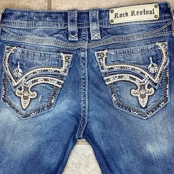 Rock Revival Alexia Crop Jeans Women’s 27 Low Rise Stretch Distressed EUC - Picture 5 of 12